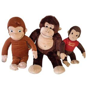 Lot Of 3 Vintage Monkey Plush Toys  Curious George Brown Stuffed Animals Toy